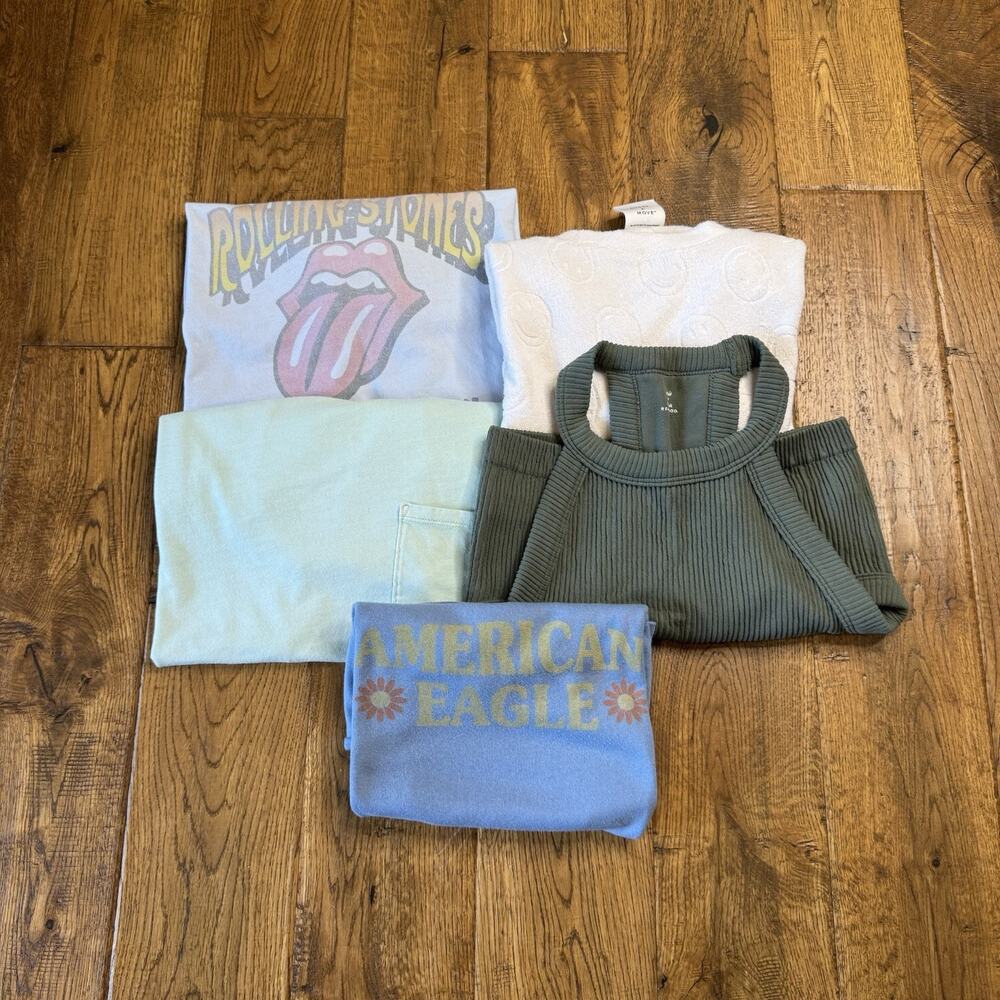 Lot of 5 Womens American Eagle Aerie XS/S Tee and Tank Bundle, Crop, Band Tee